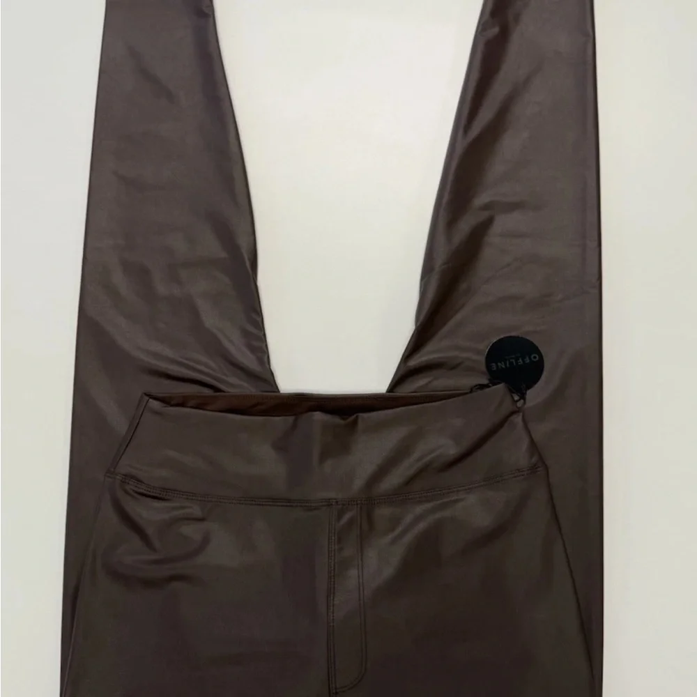 Offline By Aerie NWT Real Luxe Faux Leather High Waist Legging Dark Brown Large
